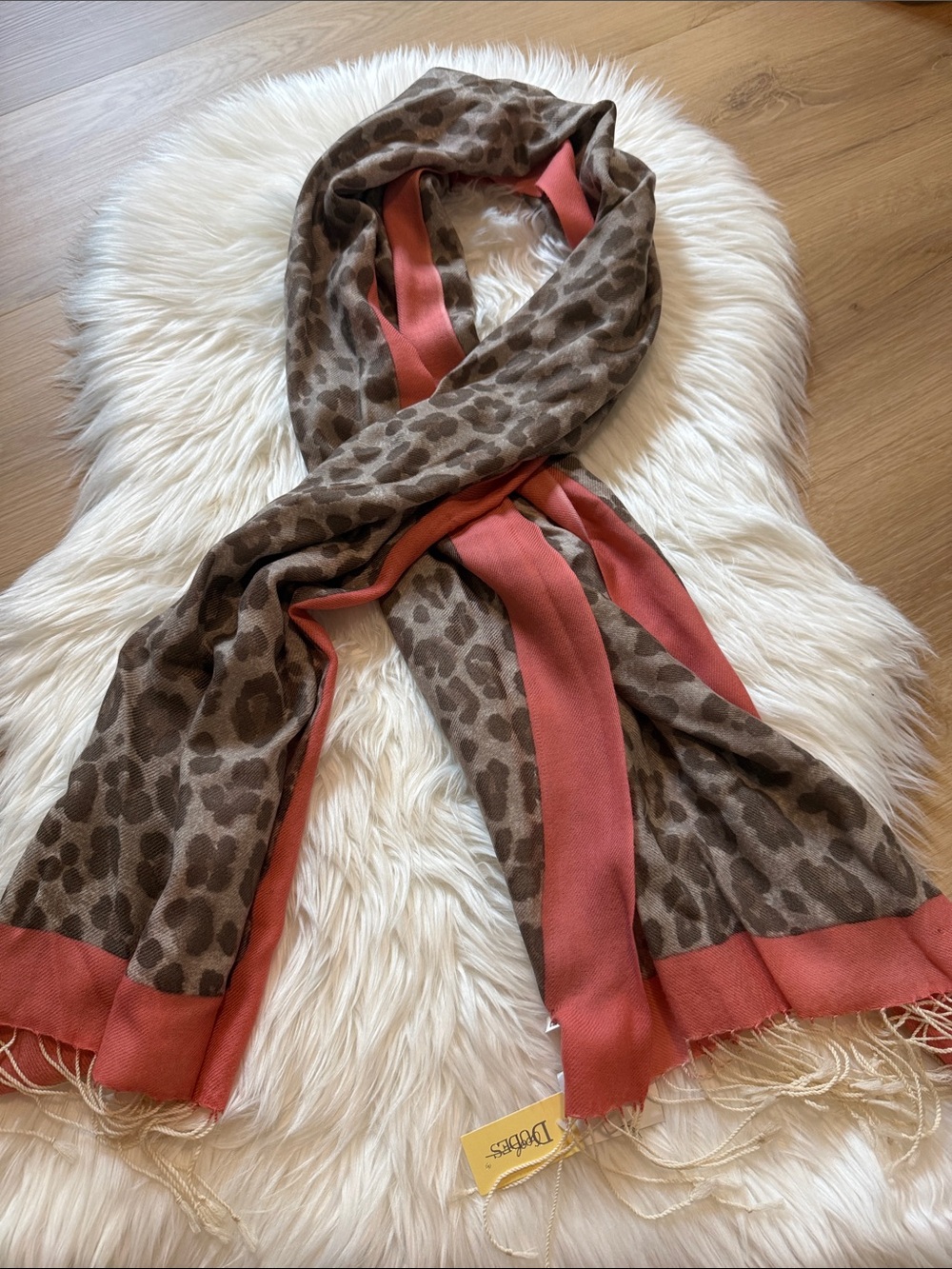 Leopard Print Scarf with Coral Panels